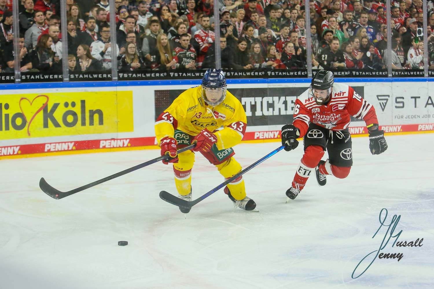 Luca Zitterbart (Duesseldorfer EG) und Jason Bast (Koelner Haie)