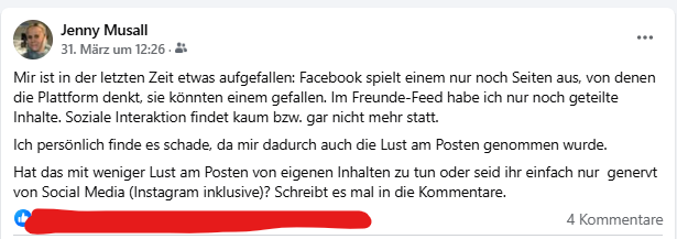 Facebook-Posting (Screenshot: Jenny Musall)